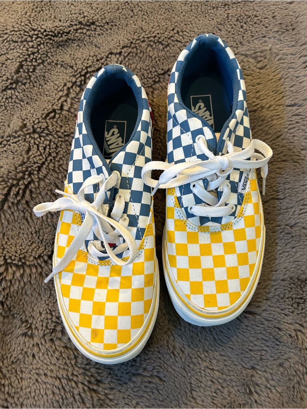 Vans Kids Checkerboard Lace-Up Sneakers - Yellow & Blue